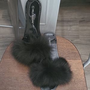 NEW Black Fur Slides Size 7